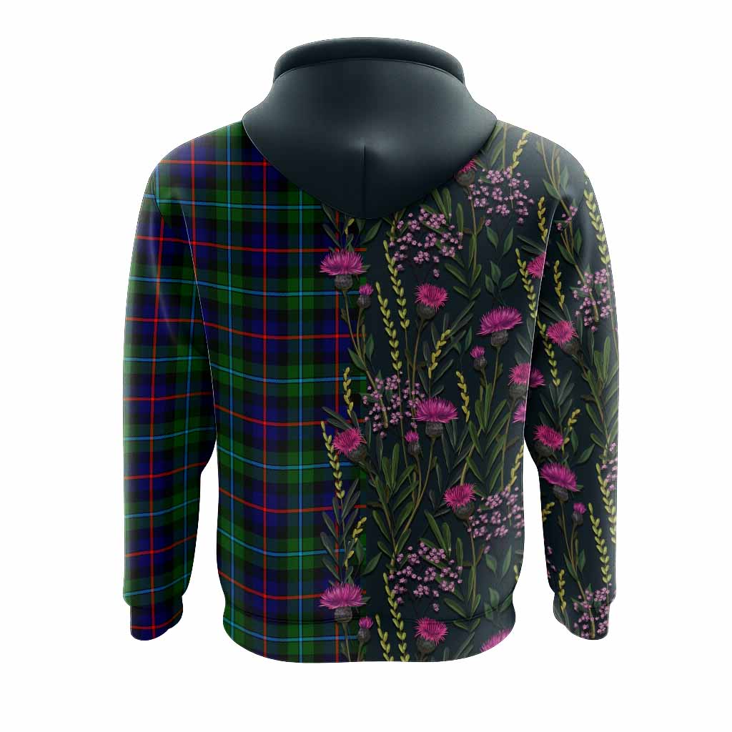 Calder Family Crest Tartan Hoodie Scottish Thistle Flower Pattern Half Style - Tartan Vibes Clothing
