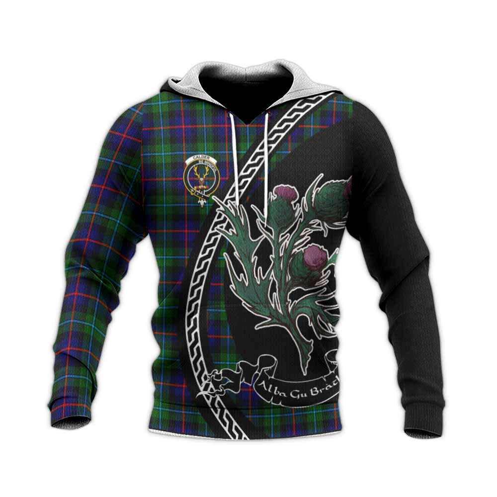 Calder Family Crest Tartan Knitted Hoodie Alba Thistle Inspired - Tartan Vibes Clothing