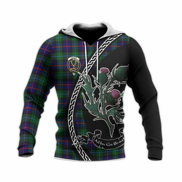 Calder Family Crest Tartan Knitted Hoodie Alba Thistle Inspired