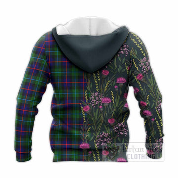 Calder Family Crest Tartan Knitted Hoodie Scottish Thistle Flower Pattern Half Style