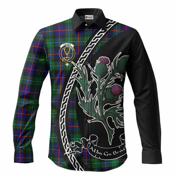Calder Family Crest Tartan Long Sleeve Button Shirts Alba Thistle Inspired