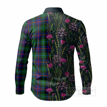 Calder Family Crest Tartan Long Sleeve Button Shirts Scottish Thistle Flower Pattern Half Style