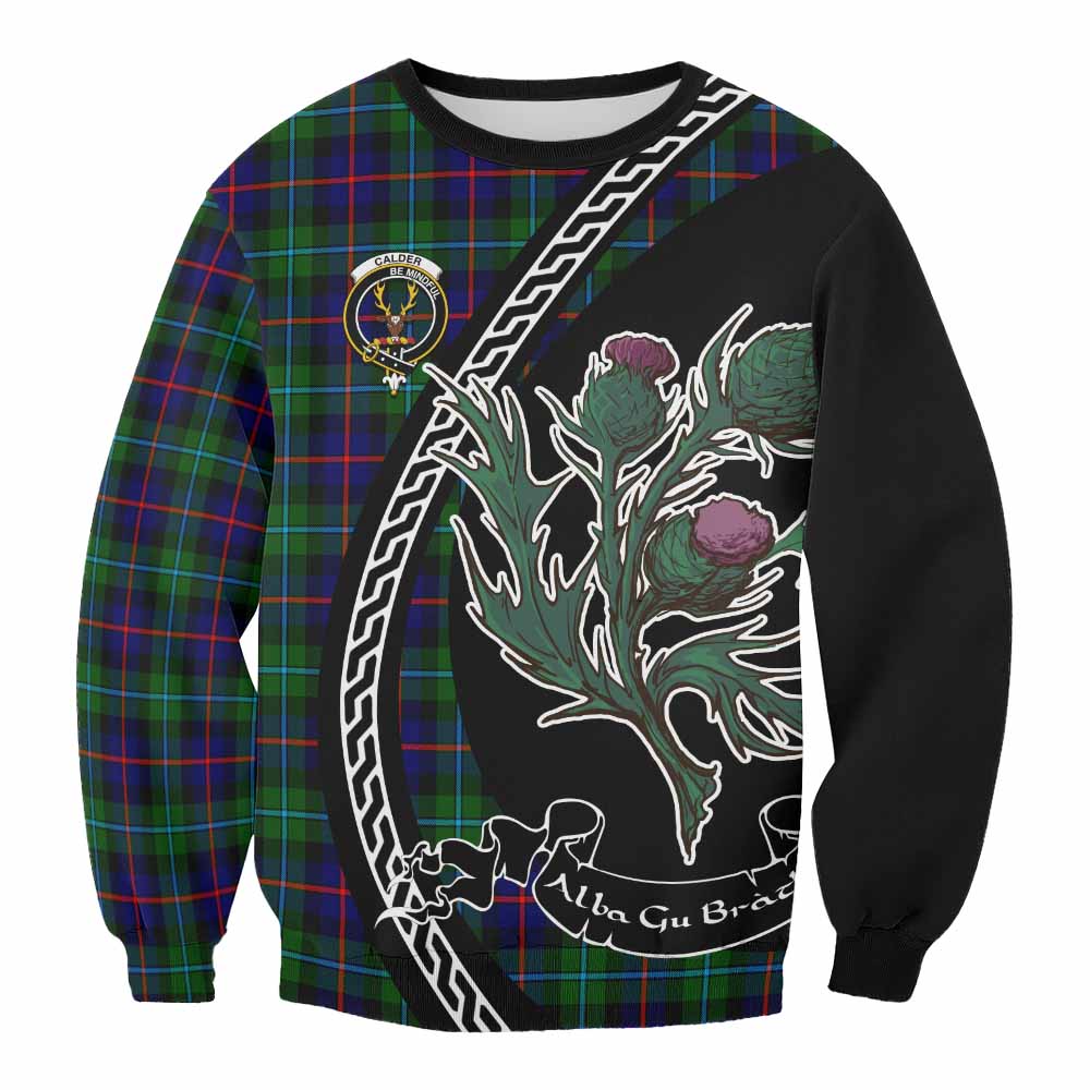 Calder Family Crest Tartan Sweatshirt Alba Thistle Inspired - Tartan Vibes Clothing
