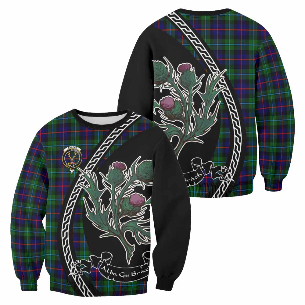Calder Family Crest Tartan Sweatshirt Alba Thistle Inspired - Tartan Vibes Clothing