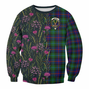 Calder Family Crest Tartan Sweatshirt Scottish Thistle Flower Pattern Half Style