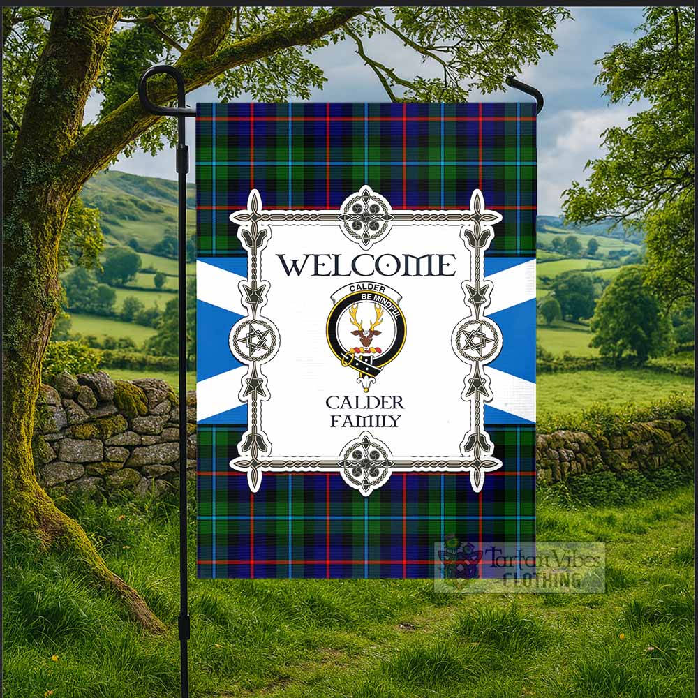 Calder Family Crest Tartan Welcome Garden Flag Saltire Harmony Style - Tartan Vibes Clothing