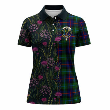 Calder Family Crest Tartan Women Polo Shirt Scottish Thistle Flower Pattern Half Style - Tartan Vibes Clothing