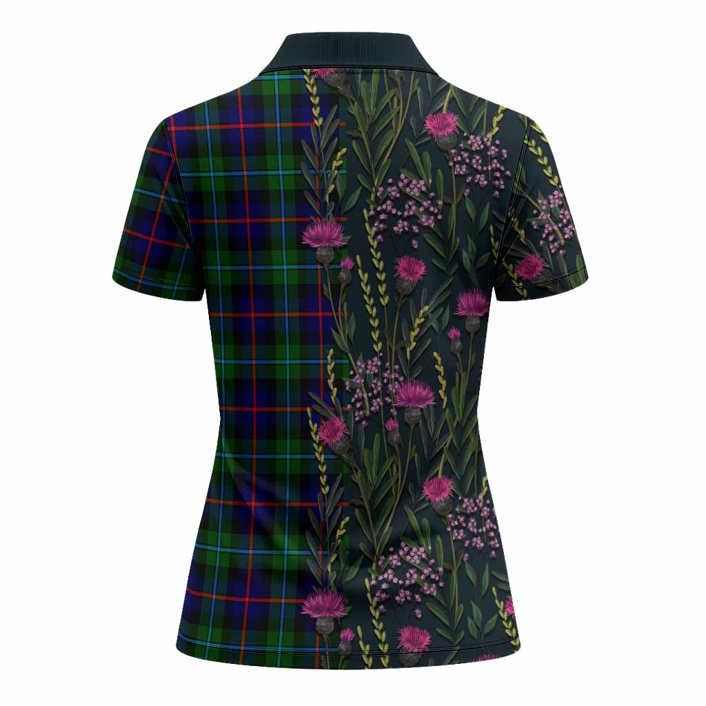 Calder Family Crest Tartan Women Polo Shirt Scottish Thistle Flower Pattern Half Style - Tartan Vibes Clothing