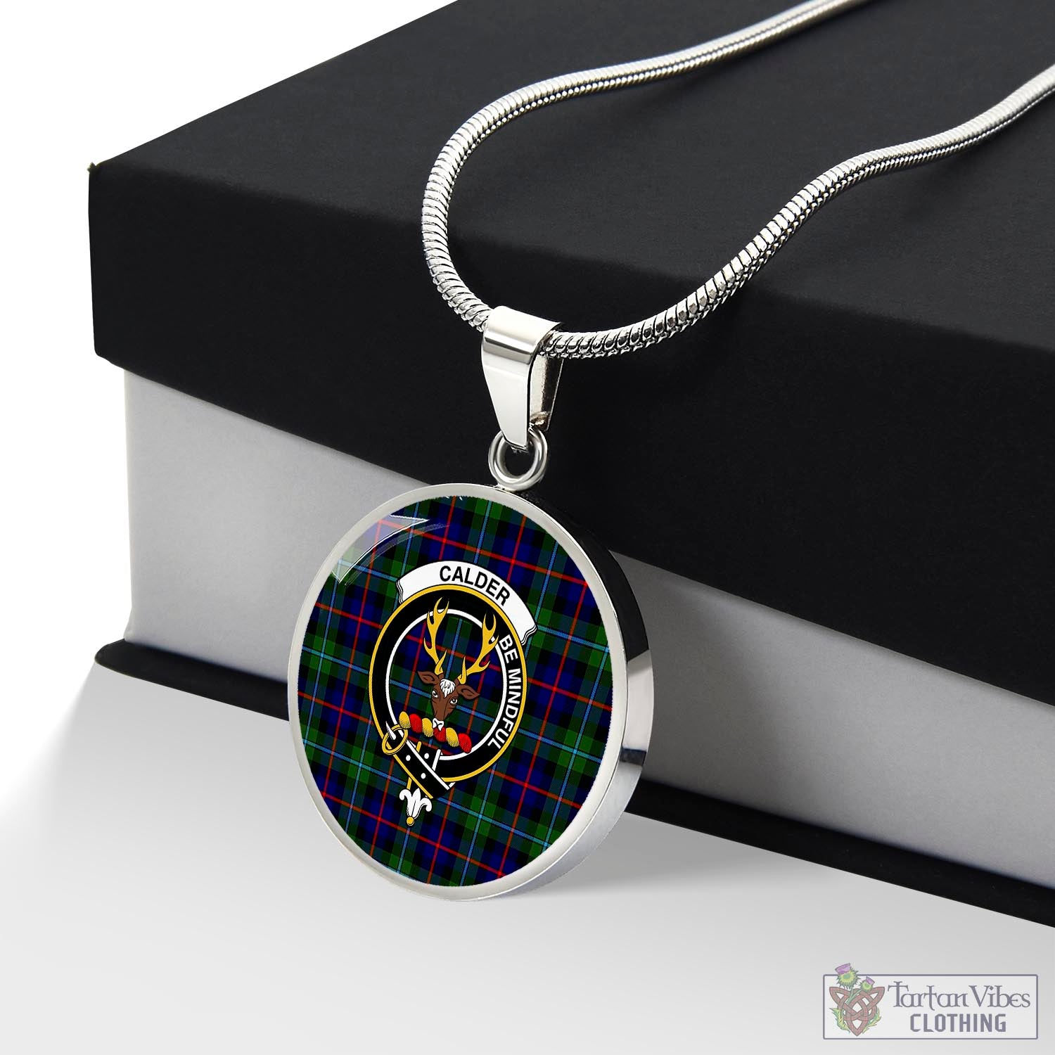 Calder Tartan Circle Necklace with Family Crest Luxury Necklace (Silver) No - Tartan Vibes Clothing
