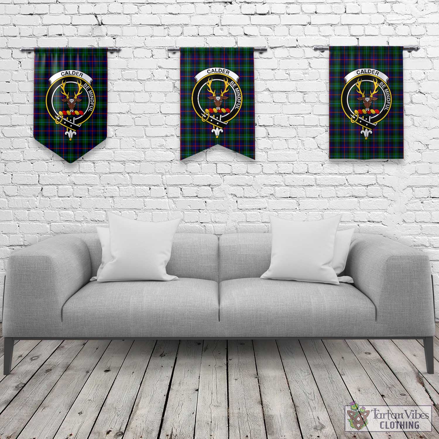 Calder Tartan Gonfalon, Tartan Banner with Family Crest Rectangle - Tartan Vibes Clothing