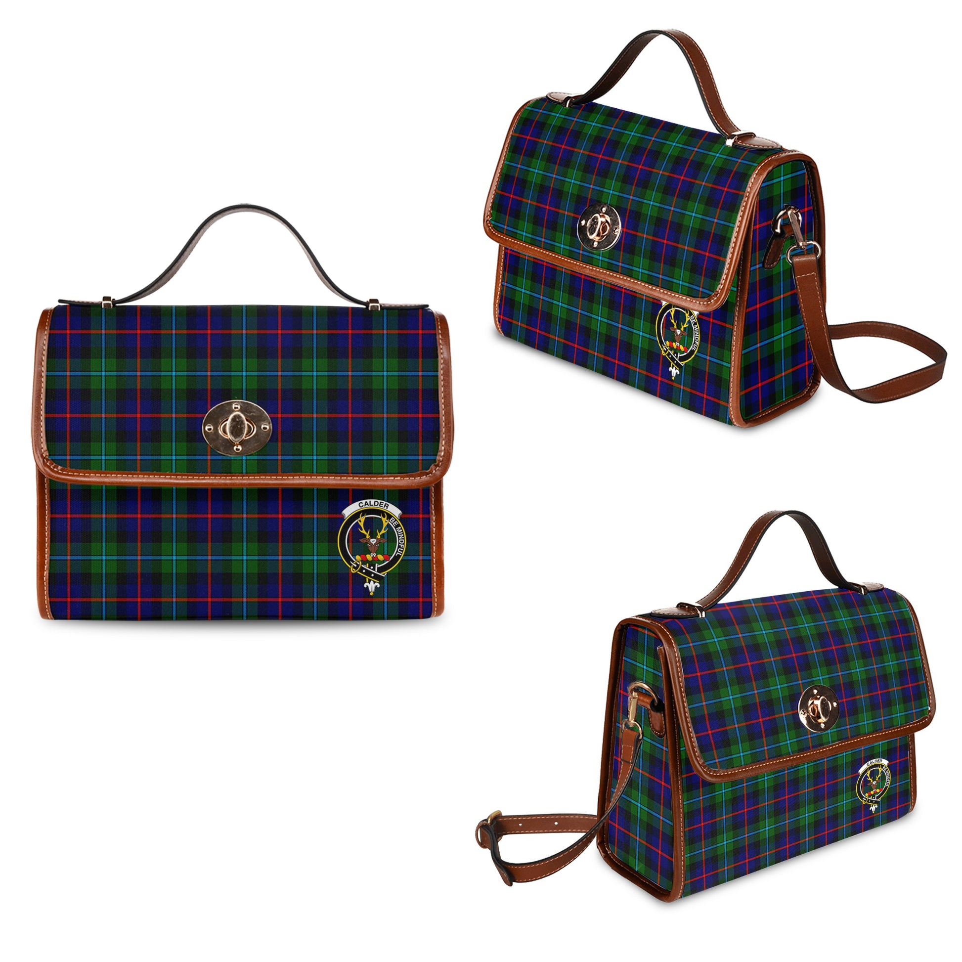 Calder Modern Tartan Leather Strap Waterproof Canvas Bag with Family Crest One Size 34cm * 42cm (13.4" x 16.5")
