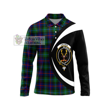 Calder Tartan Long Sleeve Polo Shirt with Family Crest Circle Style Unisex - Tartan Vibes Clothing