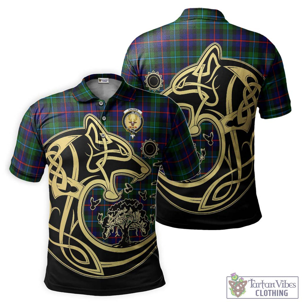 Calder Tartan Polo Shirt with Family Crest Celtic Wolf Style Kid - Tartan Vibes Clothing