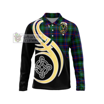 Calder Tartan Long Sleeve Polo Shirt with Family Crest and Celtic Symbol Style Unisex - Tartan Vibes Clothing