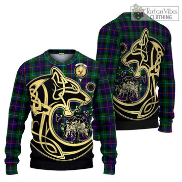 Calder Tartan Ugly Sweater with Family Crest Celtic Wolf Style Unisex - Tartan Vibes Clothing