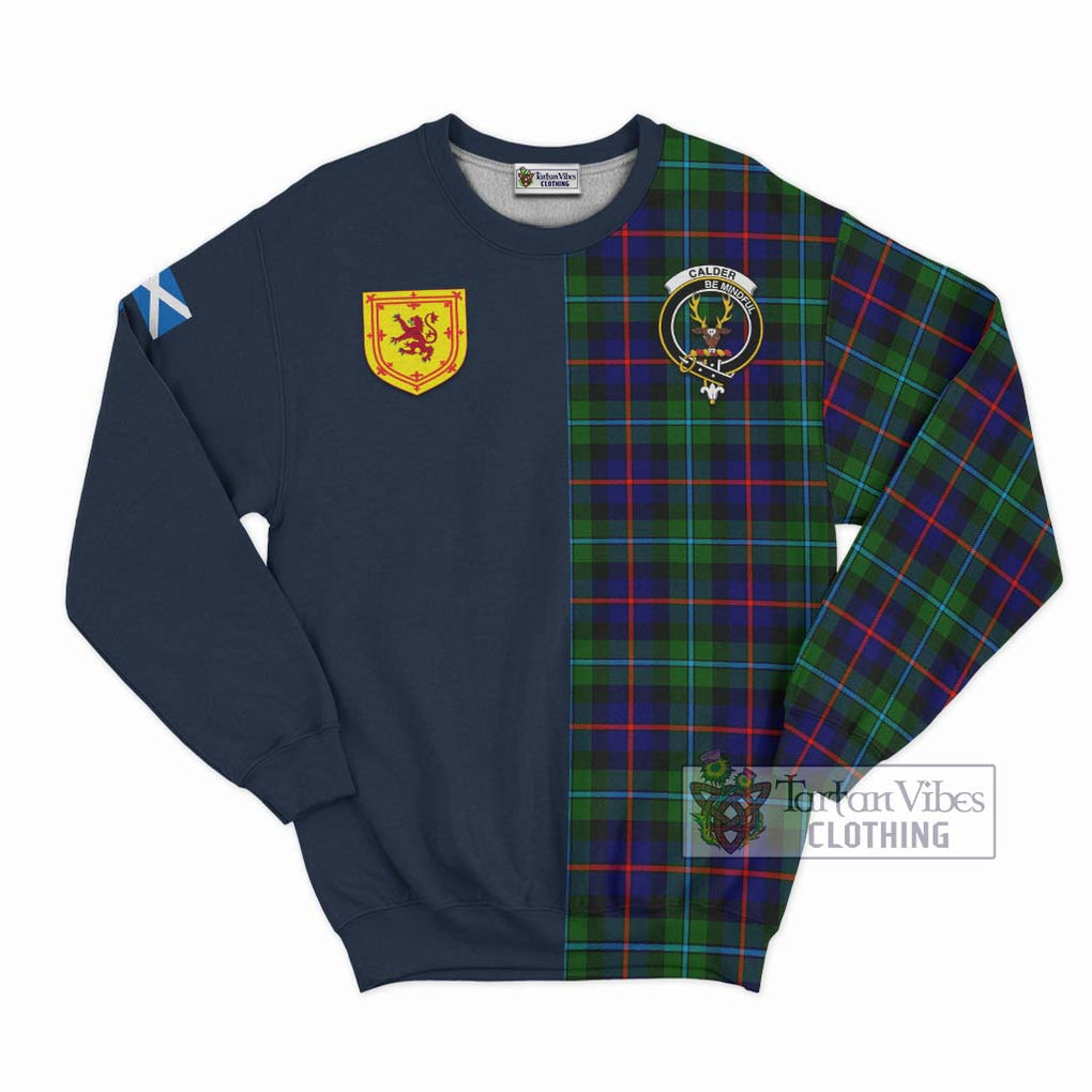 Calder Tartan Sweatshirt Alba with Scottish Lion Royal Arm Half Style Unisex - Tartan Vibes Clothing