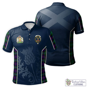 Calder Modern Tartan Men's Polo Shirt with Family Crest and Scottish Thistle Vibes Sport Style