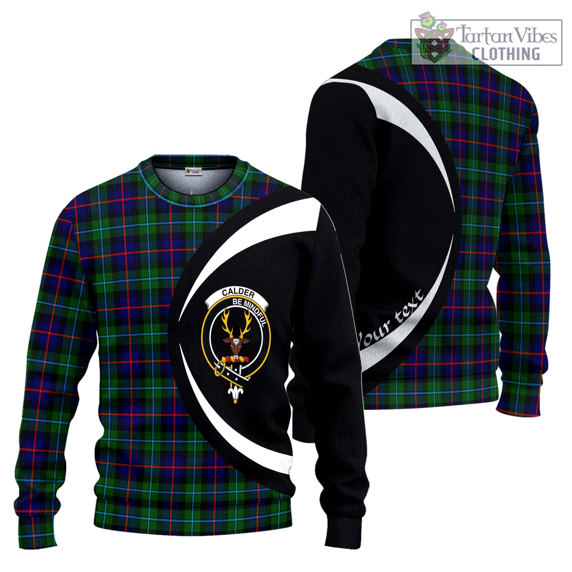 Calder Tartan Ugly Sweater with Family Crest Circle Style Unisex - Tartan Vibes Clothing