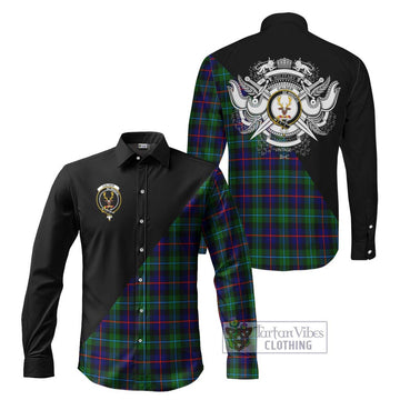 Calder Tartan Long Sleeve Button Shirt with Family Crest and Military Logo Style Men's Shirt S - Tartanvibesclothing Shop