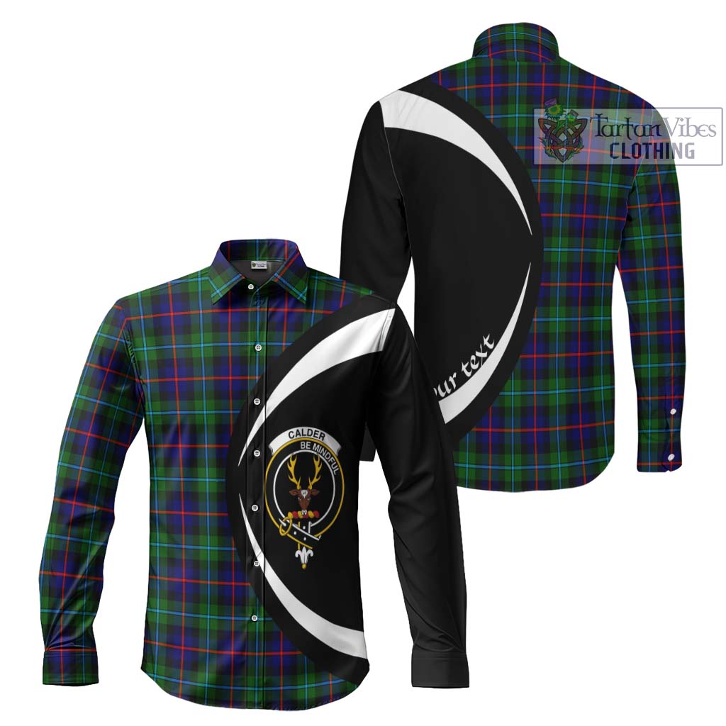 Calder Tartan Long Sleeve Button Up with Family Crest Circle Style Men's Shirt S - Tartan Vibes Clothing