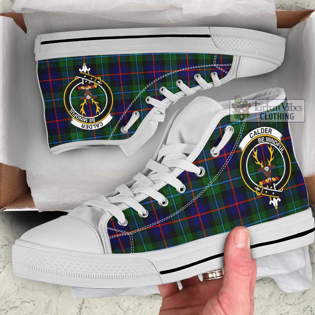 Calder Tartan High Top Shoes with Family Crest Kid High Top - White Sole - Tartan Vibes Clothing