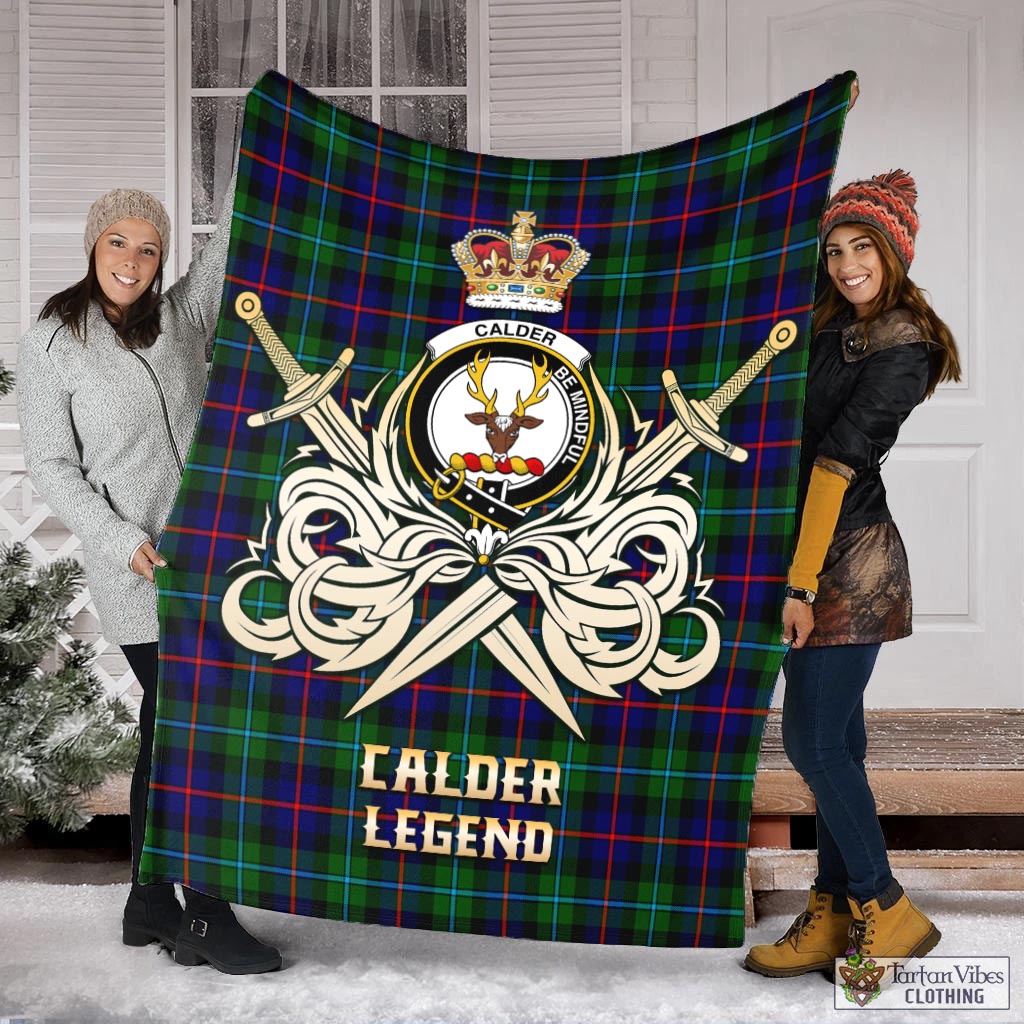 Tartan Vibes Clothing Calder Modern Tartan Blanket with Clan Crest and the Golden Sword of Courageous Legacy