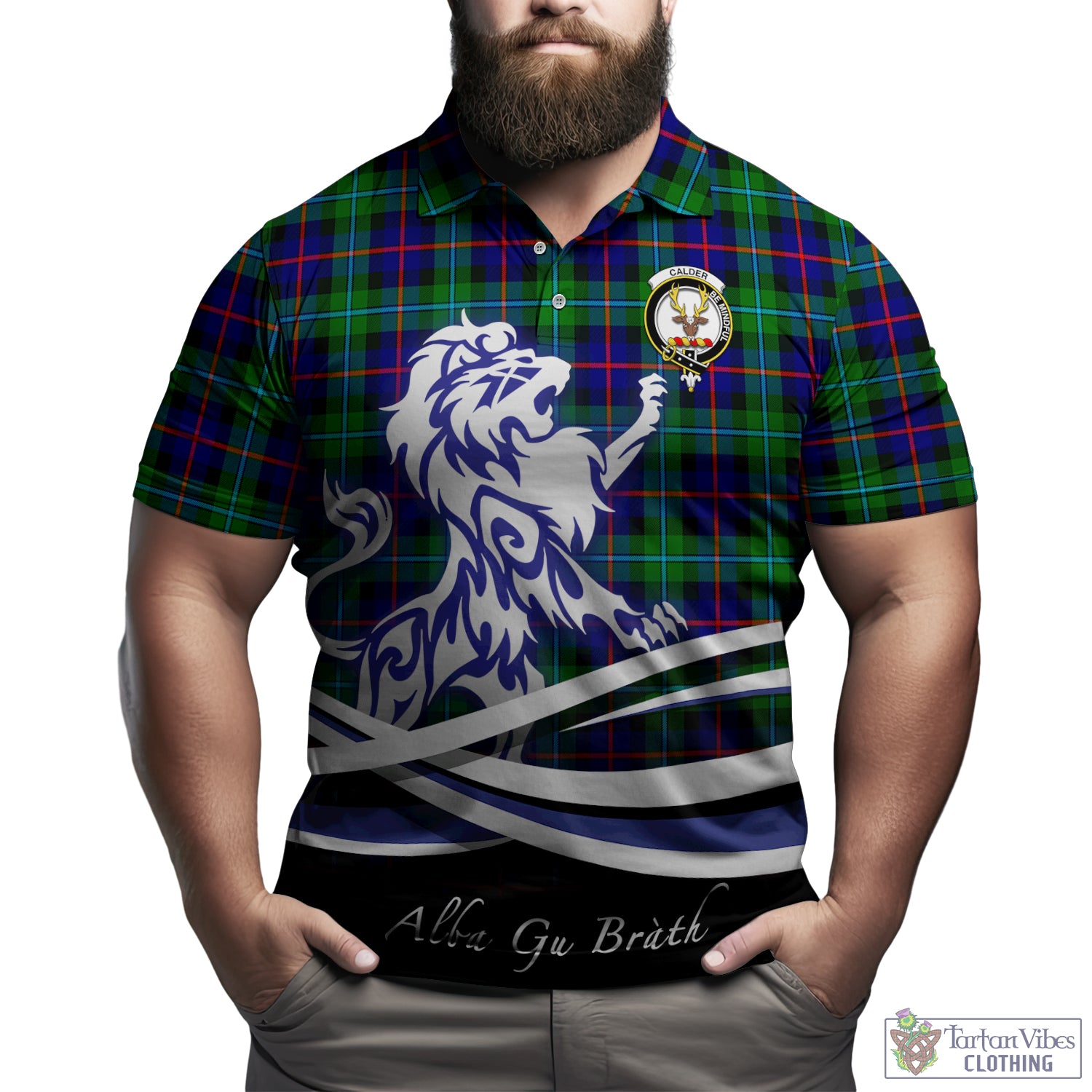 Calder Tartan Polo Shirt with Alba Gu Brath Regal Lion Emblem Kid - Tartan Vibes Clothing