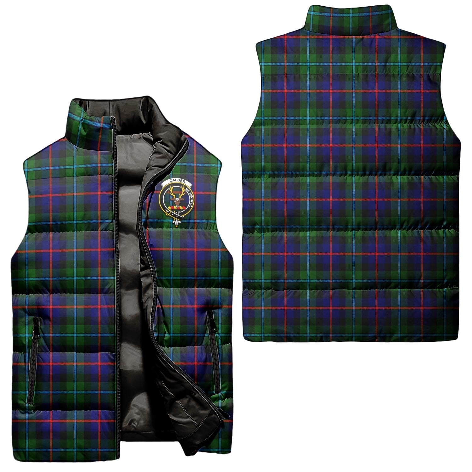 Calder Tartan Sleeveless Puffer Jacket with Family Crest Unisex - Tartan Vibes Clothing