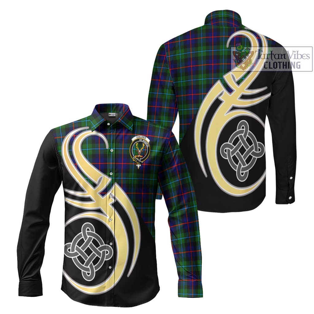 Calder Tartan Long Sleeve Button Shirt with Family Crest and Celtic Symbol Style Men's Shirt S - Tartan Vibes Clothing