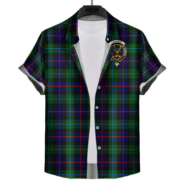 Calder Modern Tartan Short Sleeve Button Down Shirt with Family Crest
