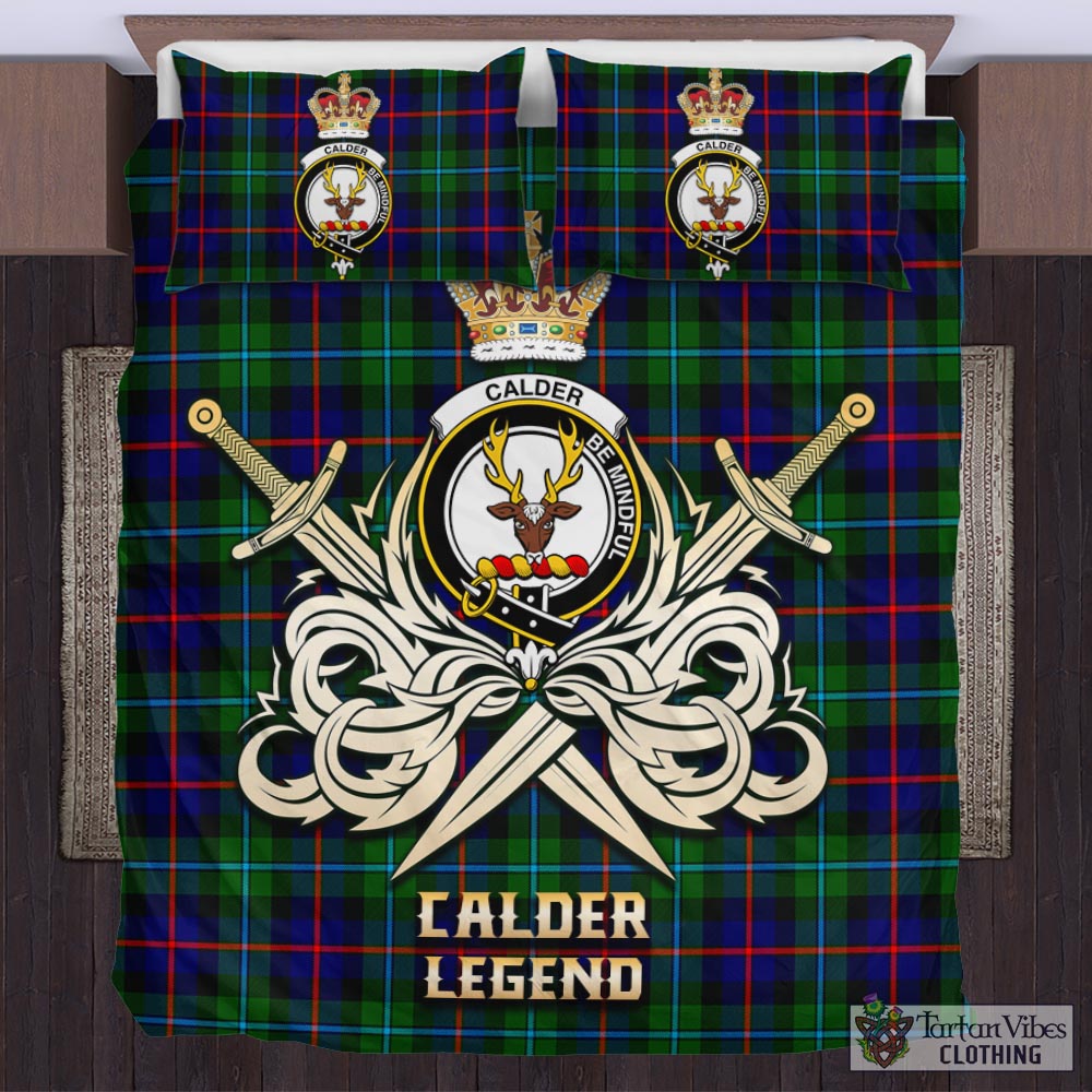 Tartan Vibes Clothing Calder Modern Tartan Bedding Set with Clan Crest and the Golden Sword of Courageous Legacy