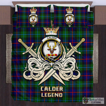 Calder Modern Tartan Bedding Set with Clan Crest and the Golden Sword of Courageous Legacy