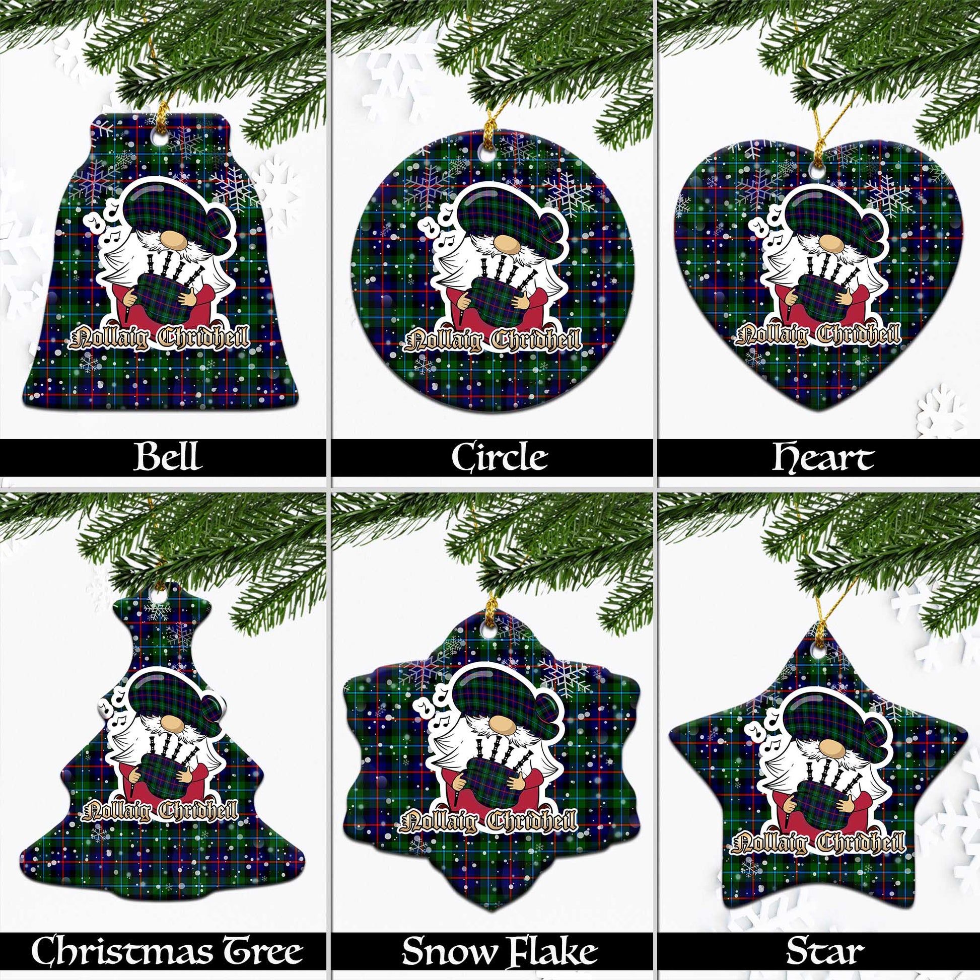 Calder Tartan Christmas Ceramic Ornaments with Scottish Gnome Playing Bagpipes Ceramic - Tartan Vibes Clothing