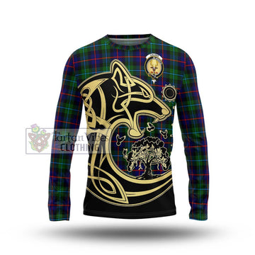 Calder Tartan Long Sleeve T-Shirt with Family Crest Celtic Wolf Style Unisex - Tartan Vibes Clothing