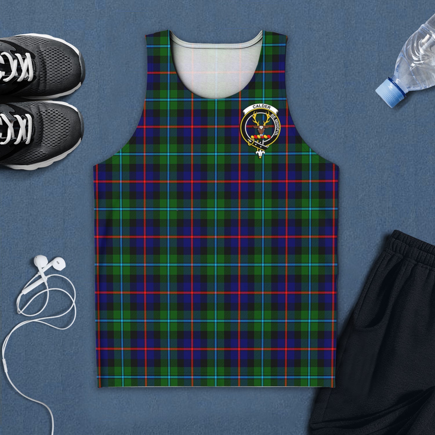 Calder Tartan Mens Tank Top with Family Crest 5XL - Tartan Vibes Clothing