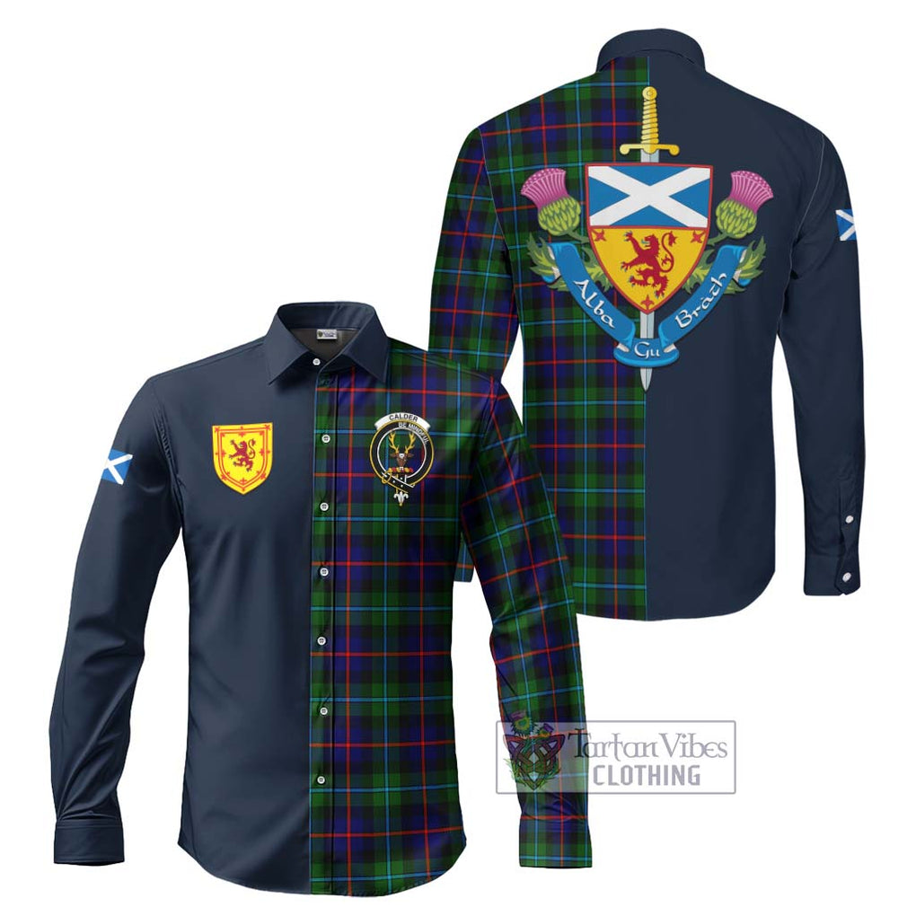 Tartan Vibes Clothing Calder Modern Tartan Long Sleeve Button Shirt with Scottish Lion Royal Arm Half Style