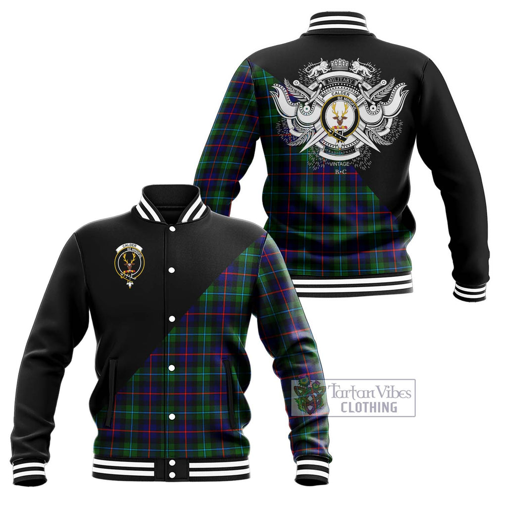 Calder Tartan Baseball Jacket with Family Crest and Military Logo Style Unisex - Tartan Vibes Clothing