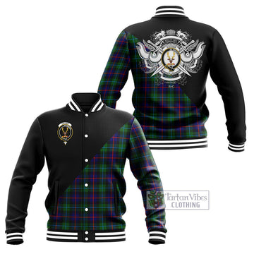 Calder Tartan Baseball Jacket with Family Crest and Military Logo Style Unisex - Tartan Vibes Clothing