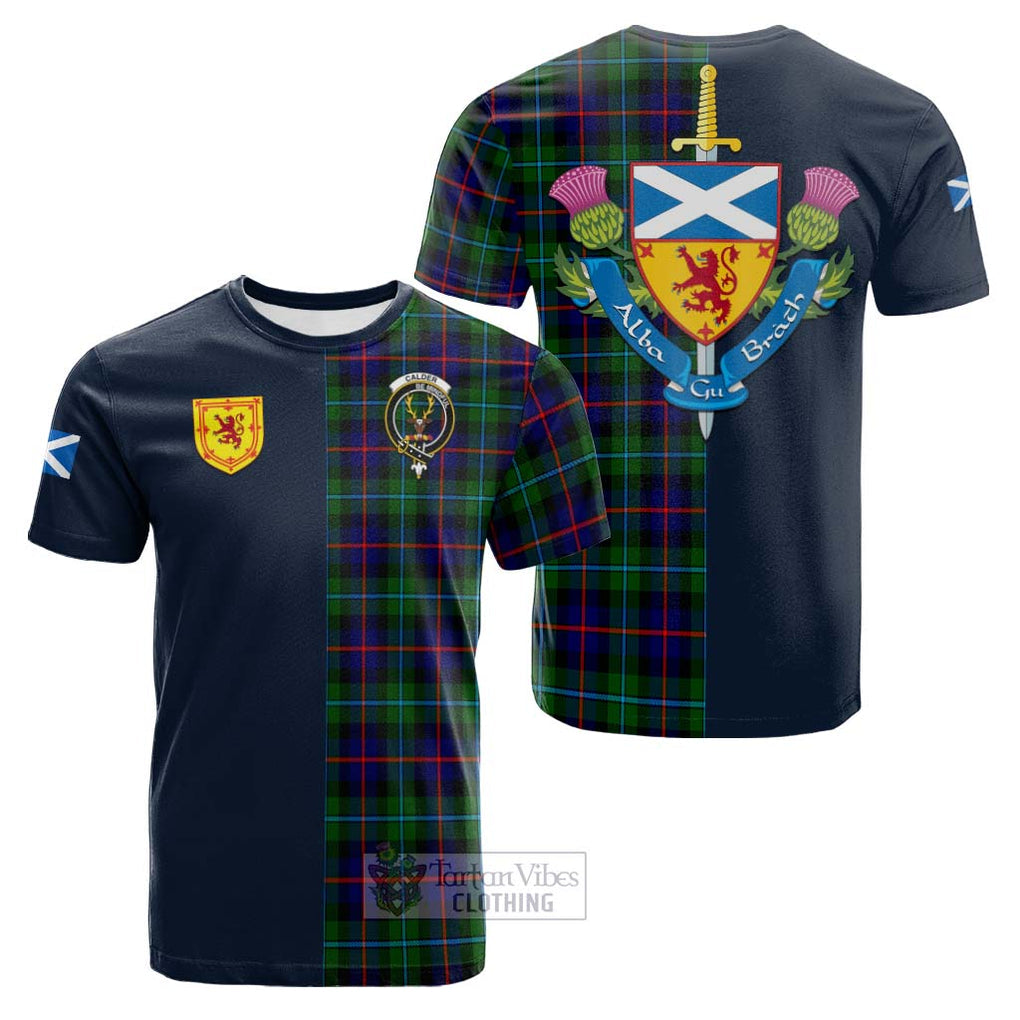 Calder Tartan Cotton T-shirt Alba with Scottish Lion Royal Arm Half Style Kid's Shirt - Tartan Vibes Clothing