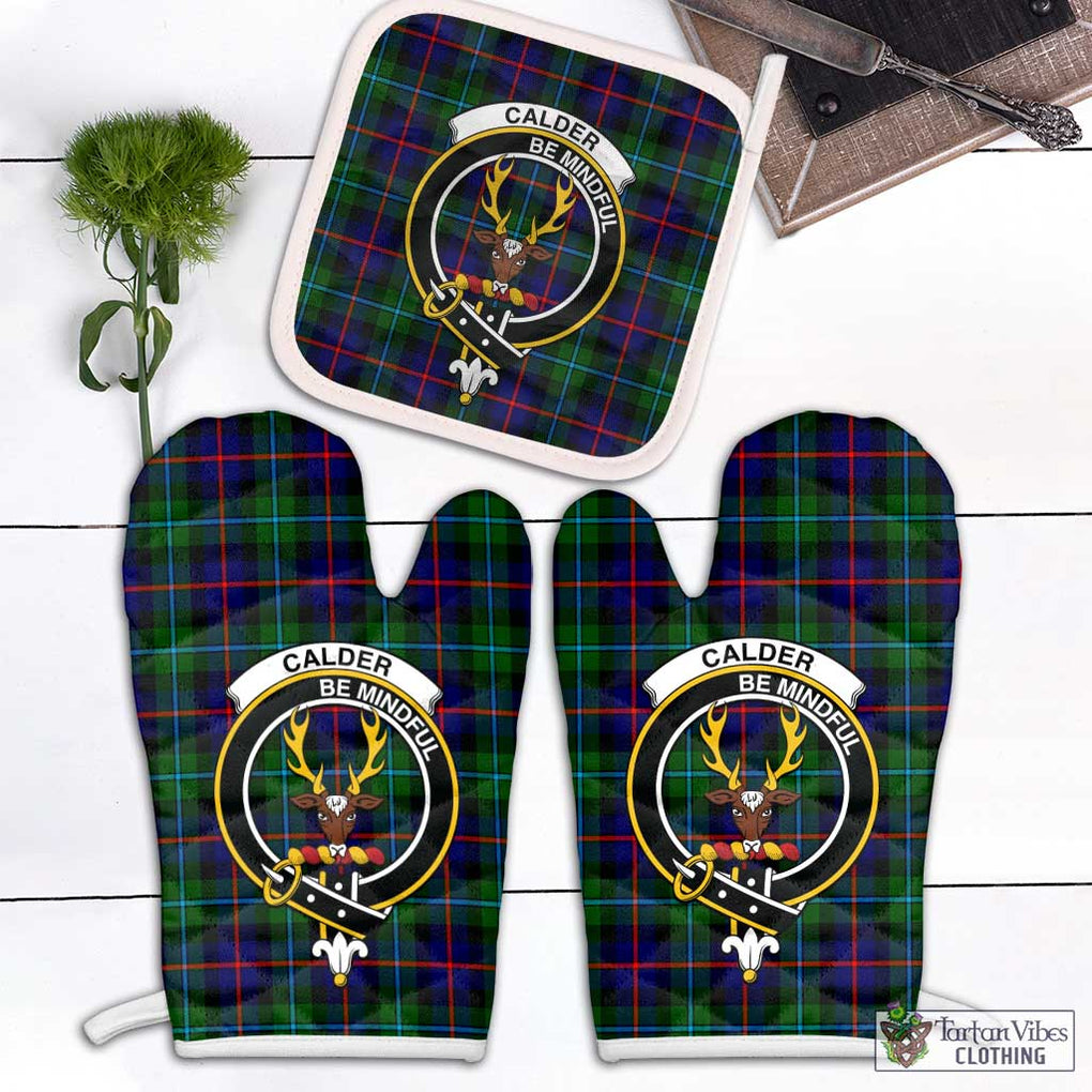 Calder Tartan Combo Oven Mitt & Pot-Holder with Family Crest White - Tartan Vibes Clothing