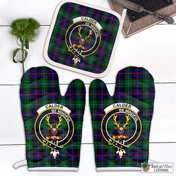 Calder Tartan Combo Oven Mitt & Pot-Holder with Family Crest Combo 2 Oven Mitt & 1 Pot-Holder Black - Tartan Vibes Clothing