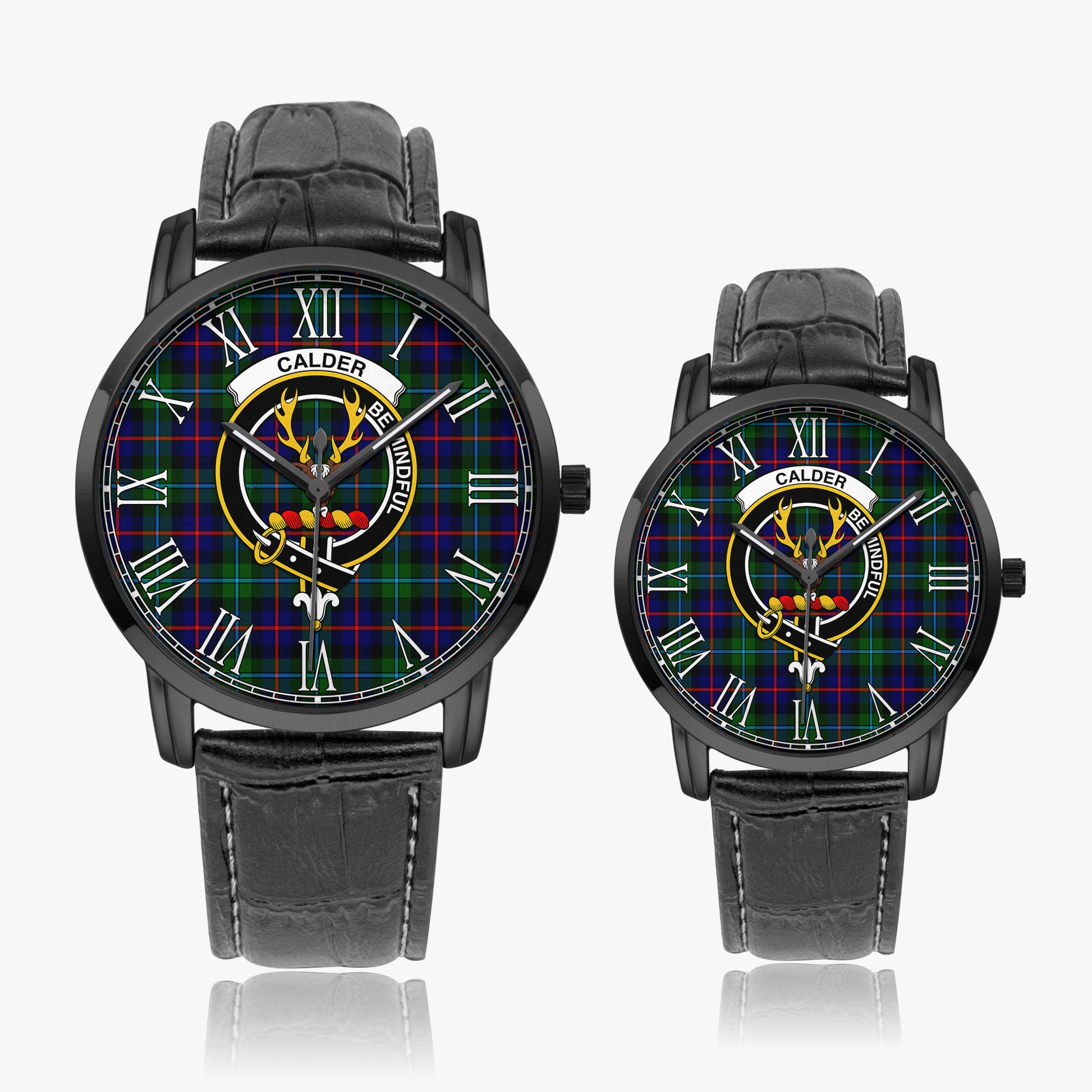 Calder Tartan Family Crest Leather Strap Quartz Watch Wide Type - Tartan Vibes Clothing