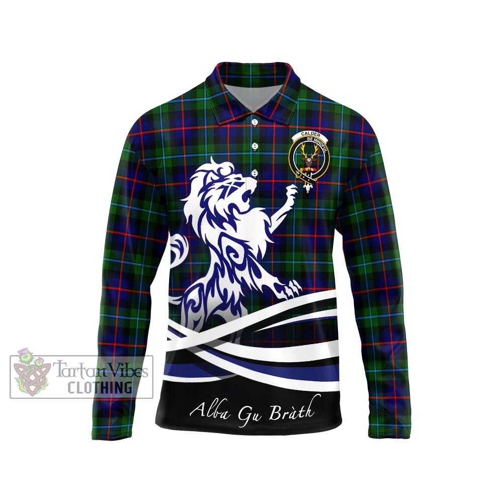 Calder Tartan Long Sleeve Polo Shirt with Alba Gu Brath Regal Lion Emblem Unisex - Tartan Vibes Clothing