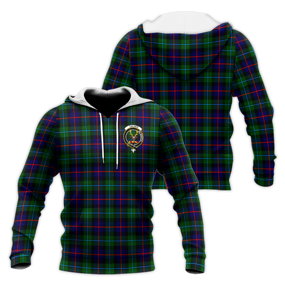 Calder Tartan Knitted Hoodie with Family Crest Unisex Knitted Pullover Hoodie - Tartan Vibes Clothing