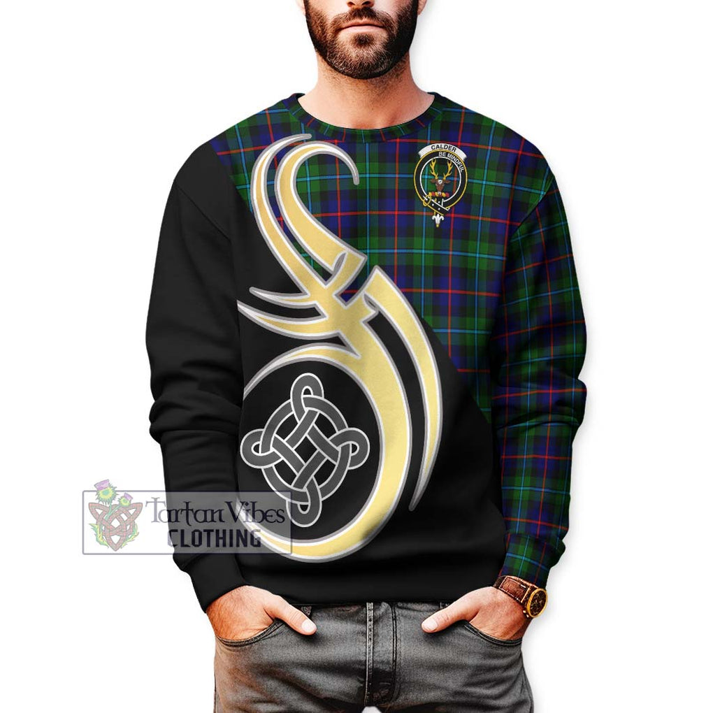 Calder Tartan Sweatshirt with Family Crest and Celtic Symbol Style Unisex - Tartan Vibes Clothing