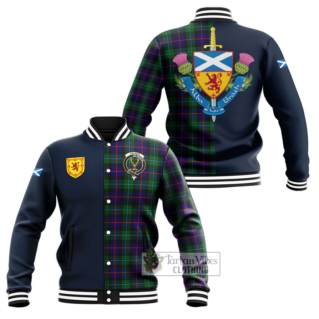 Calder Tartan Baseball Jacket Alba with Scottish Lion Royal Arm Half Style Unisex - Tartan Vibes Clothing