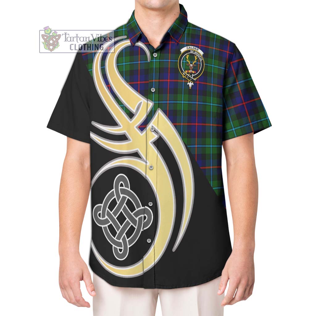 Calder Tartan Short Sleeve Button Shirt with Family Crest and Celtic Symbol Style Kid - Tartan Vibes Clothing