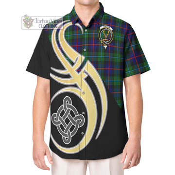 Calder Tartan Short Sleeve Button Shirt with Family Crest and Celtic Symbol Style Kid - Tartan Vibes Clothing