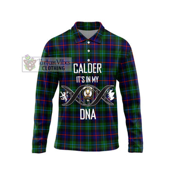 Calder Tartan Long Sleeve Polo Shirt with Family Crest DNA In Me Style Unisex - Tartan Vibes Clothing