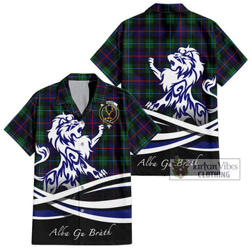 Calder Tartan Short Sleeve Button Shirt with Alba Gu Brath Regal Lion Emblem Kid - Tartanvibesclothing Shop
